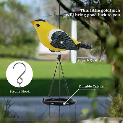 Bird Wind Chimes for Outside，Goldfinch Bird Gifts，Yellow Bird Wind Chimes Outdoor Decorations, Mother‘s Day Gifts for Mom/Grandma,Garden Patio Backyard Hanging Decor.
