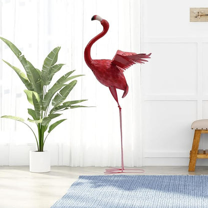 Outdoor Flamingo Garden Statues Set of 1/2/3, Metal Lawn Art Decorations with Rustproof Iron, Lifelike Tropical Bird Sculpture for Yard Patio Terrace Wedding Birthday Gift