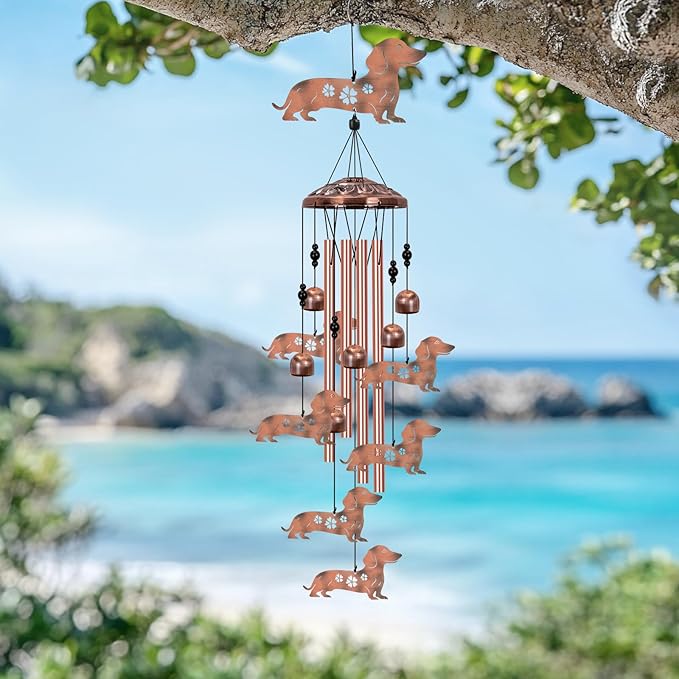 Dachshund Dog Wind Chimes for Outside, Dachshund Gifts for Women, Memorial Dog Wind Chime, Large Dachshund Decor for Dog Lovers, 40" Outdoor Garden Decor for Lawn, Porch, Patio, Yard