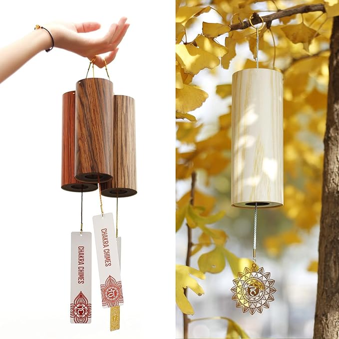 Chakra Chimes Natural Bamboo Wind Chimes Meditation Chord Windchime Wind Bell for Home Decoration Zen Mindfulness Throat Chakra