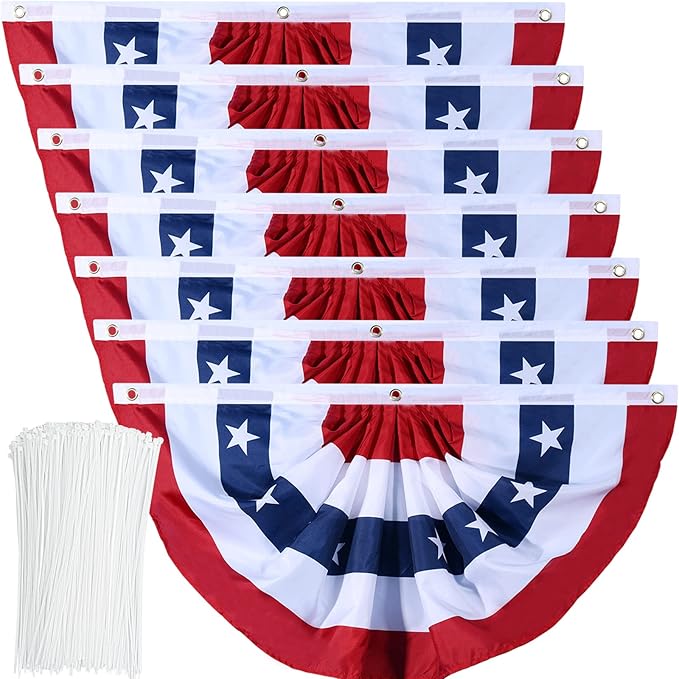 American Flag Bunting Patriotic Pleated Fan Flag USA Flags with Brass Grommets and Zip Ties for 4th of July Memorial Day Decoration Outdoor (7, 1.5x3 Feet)