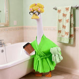 Lady Porch Goose Outfits,Bathrobe Porch Goose Statue Costume with Curlers Reading Glasses Coffee Cup Towel, Cute Goose Clothes for 23-Inch Cement Statue, Lawn Yard Garden Patio Decor(Green)