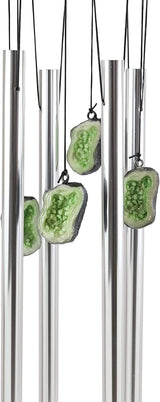Ebros Gift Medieval Green Dragon Guarding Emerald Crystal Geode Rock Figurine Crown Top Resonant Wind Chime with Miniature Geode Rocks Ornaments for Garden Patio Home Fantasy Dungeons and Dragons