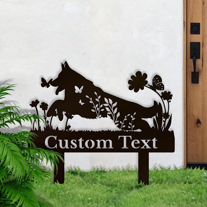 Personalized Metal Custom Garden Sculptures Statues, Yard Art,Shed, Flowerbed Decoration, Outdoor Decor, Animal Stake Pack, Cat Kitty Rabbit Bunny Dog Puppy Flower Metal Signs (Dog A)