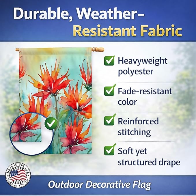 Caroline's Treasures Wyoming Indian Paintbrush in Watercolor House Flag Large Porch Sleeve Pole Decorative Outside Yard Banner Artwork Wall Hanging, Polyester, House Size, Multicolor