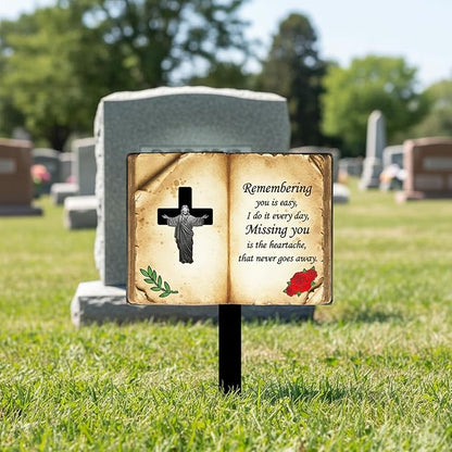Jesus Bible Grave Marker - Thickened Metal Memorial Stake with Poem - Sturdy Cemetery Decorations, Mother’s Day (Bible)