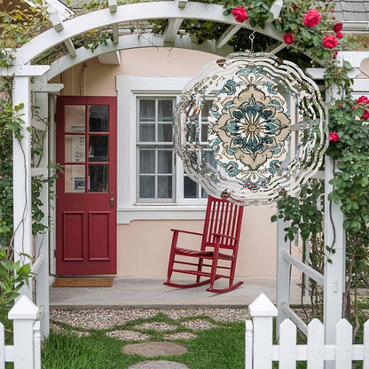 Boho Wind Spinner 12 Inch Retro Blue Floral Vintage Flower Wind Spinners Outdoor 3D Stainless Steel Hanging Sculpture Decorations Gift for Garden Yard Porch Balcony