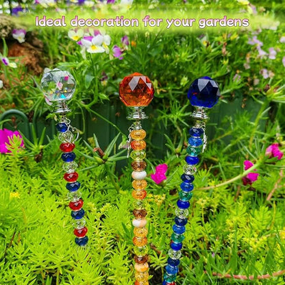 72Pcs Fairy Wand Beaded Garden Stakes Kit, Decorative Garden Stakes Beadable Items Fairy Garden Kit for Different Festivals Fairy Garden Accessories Outdoor, Ball-(Orange+Blue+Whit)