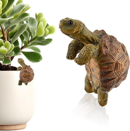 Turtle Statue Tortoise Figurine Plant Pot Hanger, Mini Climbing Turtle Ornament Garden Decor, Resin Cute Tortugas Ornament Desk Decor for Bonsai Succulents Aquariums
