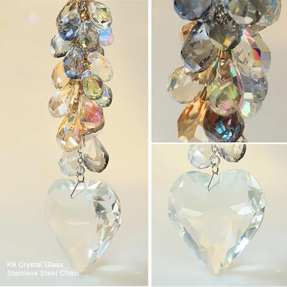 45mm Crystal Glass Heart Prisms Suncatcher Hanging Ornament Chakra Crystals Rainbow Maker with Colors Crystal Pendants for Home,Office,Garden Decoration (Heart)