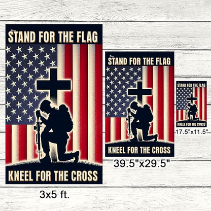 American Flag-Stand For The Flag Kneel For The Cross Veteran Flag TQN2527F, House Flag (29.5" x 39.5")-USA Flags Premium Polyester-Decorative Indoor Outdoor Flag