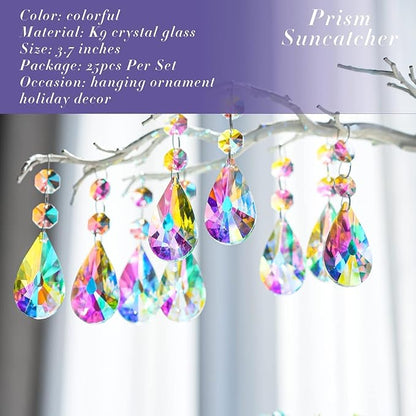 kanpura 25pcs 50mm Crystal Prisms Chandelier Suncatcher Beads Replacement Colorful Hanging Crystals for Chandeliers Window Wedding Party Decor