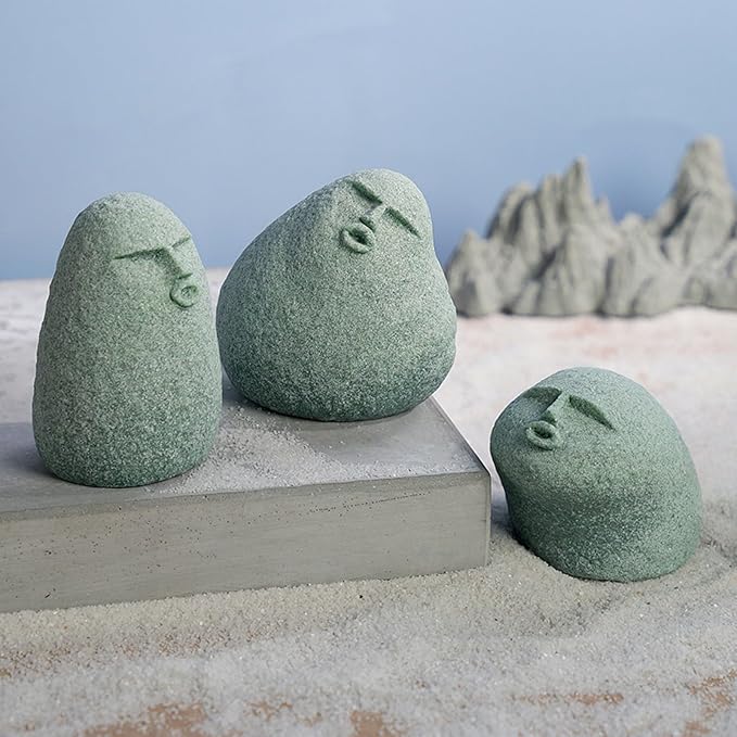 Cute Stone Primitive Man Figurine: Funny Stoneman Statue for Outdoor Decor, Carving Face Garden Home Decoration Fish Tank Ornament - Set of 3