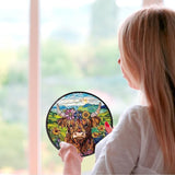 Flowers Highland Stained Glass Window Hanging Cow Sun Catcher Cowgirl Decor Highland Cow Gifts for Women Christmas Suncatchers for Home Windows Hanging Decoration, 7.87inch