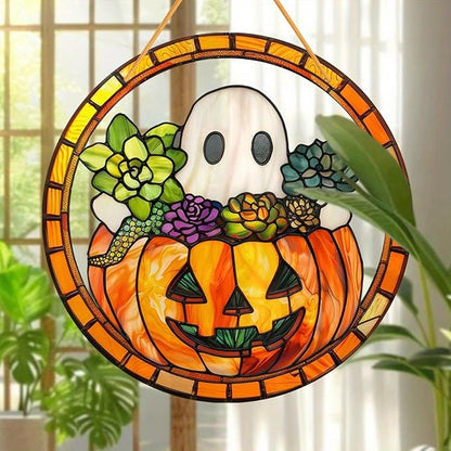 Halloween Pumpkin Ghost Acrylic Garden Cute Fall Suncatcher Decor Colorfu Glass for Wall Home, Garden, Housewarming Women Neighbor Thanksgiving Party Decor Gifts7.87inch