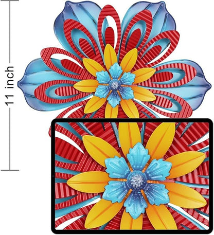 YEAHOME Metal Flower Wall Decor, 11 inch Wall Art Decorations Rustic Home Decor Aesthetic for Bathroom, Bedroom, Living Room, Office, Boho Art, Indoor Outdoor Decorations Patio Garden Decor(Blue)