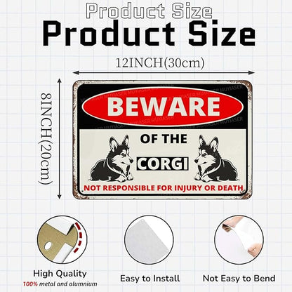 Beware Of The Dog Corgi Sign Aluminum Metal Tin Signs Outdoor Yard Sign Warning Sign For Fence Yard Home Kitchen Farm Garden Wall Decor 8x12 Inch