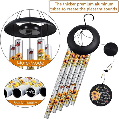 Sunflower Wind Chimes for Outside,Sunshine Gift for Mom,Get Well Soon,Birthday for Women Friends Sister & Coworkers,Thank you,Retirement,Sympathy Gifts Basket,Memorial Wind Chime for loss of Loved One