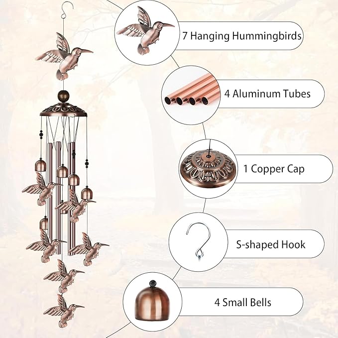 Hummingbird Wind Chimes for Outside,Metal Windchimes,Hummingbird Easter Gifts for Women/Men,Wind Chime Garden Decor Outdoor,Memorial/Housewarming/Birthday/Festival Gifts,Front Yard Decor