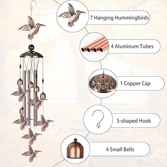 Hummingbird Wind Chimes for Outside,Metal Windchimes,Hummingbird Easter Gifts for Women/Men,Wind Chime Garden Decor Outdoor,Memorial/Housewarming/Birthday/Festival Gifts,Front Yard Decor