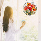 California Poppy Forest Sun Catcher 6'' Stained Glass Window Hanging Flower Lover Gifts for Women Red Poppy Kitchen Decor Suncatcher Decoration for Home Garden Housewarming Gifts