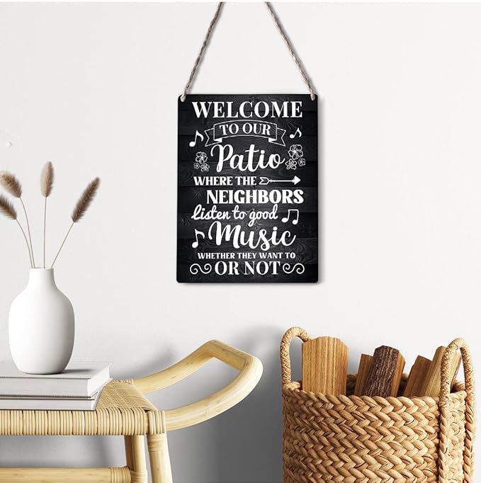 Farmhouse Patio Wooden Sign Wall Decor Rustic Welcome to Our Patio Wood Plaque Hanging Sign Decoration for Home Door 8"x10"