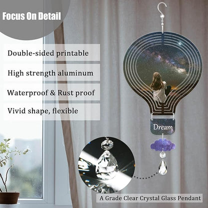 4Pack 10inch Sublimation Wind Spinner Blanks 3D Aluminum Metal Wind Sculpture Kinetic Spinners for Yard and Garden Indoor Art Ornaments Hanging Decoration (Hot Air Balloon)