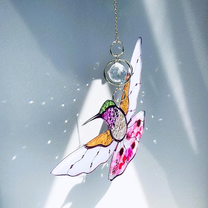 Yellow Acrylic Hummingbird Flowers Garden Suncatcher Window Hanging Crystal Prism Rainbow Maker Sun Catcher Ornaments Appreciation Thank You Gifts for Mom Grandma Sister Home Decor