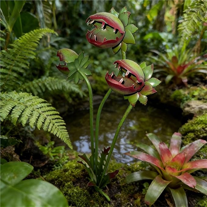 Metal Carnivorous Plant Garden Stake, Outdoor Yard Lawn Decoration, Spiky Venus Flytrap Garden Art, Halloween Garden Ornament, Creepy Plant Lawn Decor 64cm