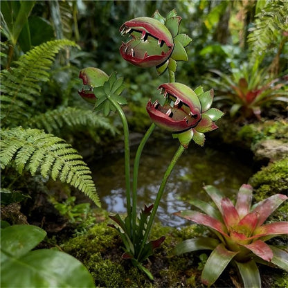 Metal Carnivorous Plant Garden Stake, Outdoor Yard Lawn Decoration, Spiky Venus Flytrap Garden Art, Halloween Garden Ornament, Creepy Plant Lawn Decor 64cm