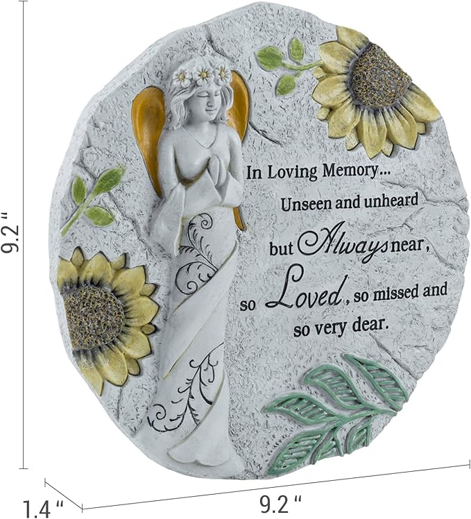 MyGift 9 Inch Resin Memorial Stepping Stone, Angel Prayer Garden Plaque, Sympathy Bereavement Gifts for Loss of Loved One, Outdoor Remembrance Stone