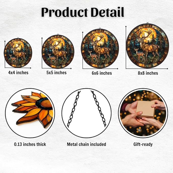 Deer Acrylic Suncatcher Stained Glass Effect Window Car Hanging Christmas Ornament Indoor Outdoor Decor Garden Sun Catcher Panel for Deer Lover for Women Mom Grandma