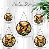 Stained Glass Window Hanging - Butterfly Red Flowers Yellow Flowers 6.3 Inches Suncatcher for Garden Home Decor for Women Mon Grandma Friends
