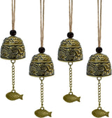 MrMrKura 4 Pcs Vintage Dragon Fengshui Bell, Brass Bless Wind Chimes for Outside Hanging Bell for Good Luck Home Garden Patio Indoor Outdoor Decor