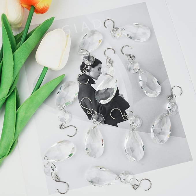 10pcs Crystal Sun Catcher, 38mm Hanging Clear Teardrops Crystals Chandelier Parts Prisms Pendants with Hook for Windows Lamps and Lanterns Party Birthday Decorations Home Decor (Clear Teardrop)