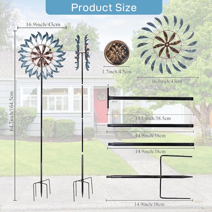 Wind Spinners Outdoor, Metal Windmill for Yard Decor 70 inch, 3D Garden Wind Spinners with Heavy Duty Steel Stake, Gifts for Family Friends