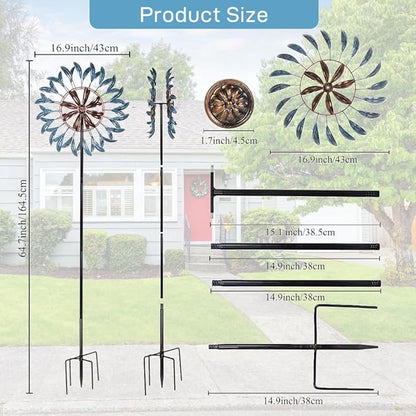 Wind Spinners Outdoor, Metal Windmill for Yard Decor 70 inch, 3D Garden Wind Spinners with Heavy Duty Steel Stake, Gifts for Family Friends
