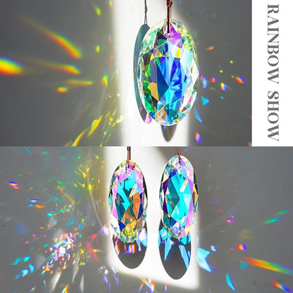 H&D HYALINE & DORA 2PCS 89mm/3.5inch Suncatcher Crystal Prism Pendant for Window,AB Color Glass Sun Catcher Prisms,Hanging Crystal Diamond Prism Suncatcher Ornament Decor