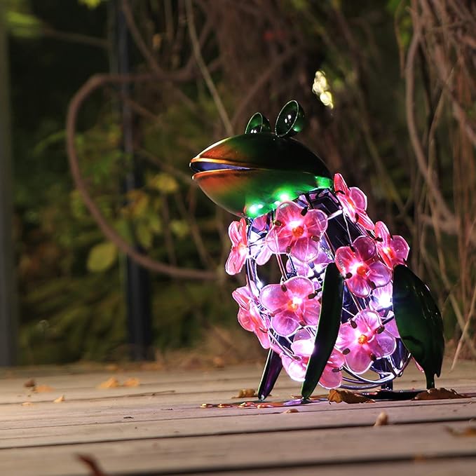 VCUTEKA Frog Solar Lights Outdoor, Solar Lantern Waterproof LED Hydrangea Flower Lights Frog Tabletop Decorations for Patio Garden Yard Outside Decor, Pink