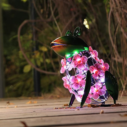 VCUTEKA Frog Solar Lights Outdoor, Solar Lantern Waterproof LED Hydrangea Flower Lights Frog Tabletop Decorations for Patio Garden Yard Outside Decor, Pink