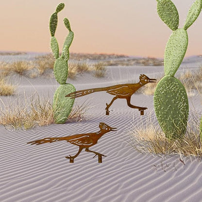 2PCS Rusty Roadrunner Decorative Garden Stakes, New Mexico Gifts for Women Mom Grandma Wife, Desert Yard Outdoor Decor, Metal Roadrunner Statues for Yard Art, Patio, Lawn Ornaments