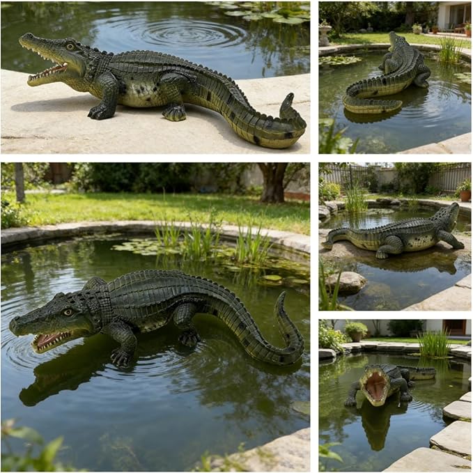Large Realistic Alligator Garden Statue, 23.23" Resin Crocodile Sculpture for Pond Decor, Outdoor Lifelike Prank Animal Figurine Ornament for Lawn Patio Unique Yard Art Gift