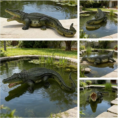 Large Realistic Alligator Garden Statue, 23.23" Resin Crocodile Sculpture for Pond Decor, Outdoor Lifelike Prank Animal Figurine Ornament for Lawn Patio Unique Yard Art Gift