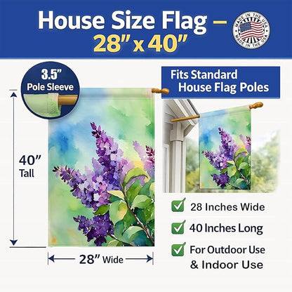 Caroline's Treasures New Hampshire Purple Lilac in Watercolor House Flag Large Porch Sleeve Pole Decorative Outside Yard Banner Artwork Wall Hanging, Polyester, House Size, Multicolor