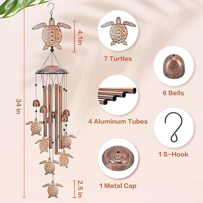 Turtle Wind Chimes Outdoor Sea Turtle Gifts for Women/Men/Mom/Grandma/Wife Birthday Gifts Memorial Gift Metal WindChimes for Outside/Indoors, Home, Lawn, Porch, Patio, Garden Decor, Yard Decorations