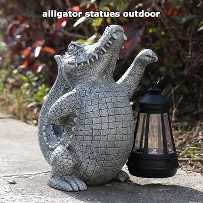 Alligator Solar Garden Decor Outdoor Statue, Crocodile Solar Garden Statues Yard Decorations with Lamp for Outdoor Decor, Unique Yard Art Lawn Sculpture Ornament for Front Porch Patio