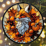 Autumn Lovely Fox Acrylic Suncatcher Stained Glass Effect Window Car Hanging Christmas Ornament Indoor Outdoor Decor Garden Sun Catcher Panel for Fox Lover for Women Mom Grandma