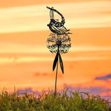 Flower Fairy Dancing with Dandelion Garden Sculpture,Angel Metal Ornaments Stainless Steel Statue Decorations,Wonderland Outdoor Yard Lawn Patio Stakes Sculptures Decor (G)