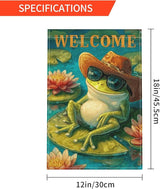 Frog Garden Flag Seasonal Double Sided 12 x 18 Inch Small Yard Flag for Indoor Outdoor Decor Holiday All Seasons