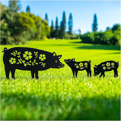 Pig Metal Decorative Garden Stakes Pig Gifts for Women Men Mom Birthday Gifts Silhouette Statues for Garden Decor, Yard Art, Patio, Outside, Lawn Ornaments, Outdoor Decorations